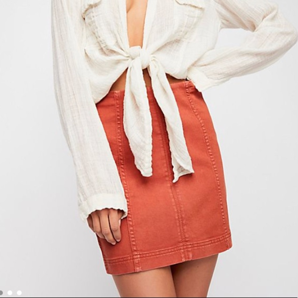 Free People Modern Femme Denim Mini Red